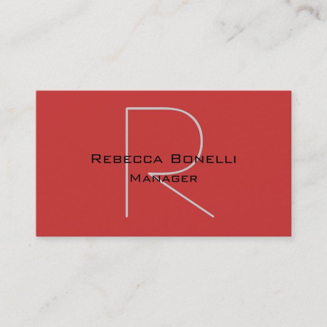 Unique Elegant Red Monogram Manager Business Card (Front)