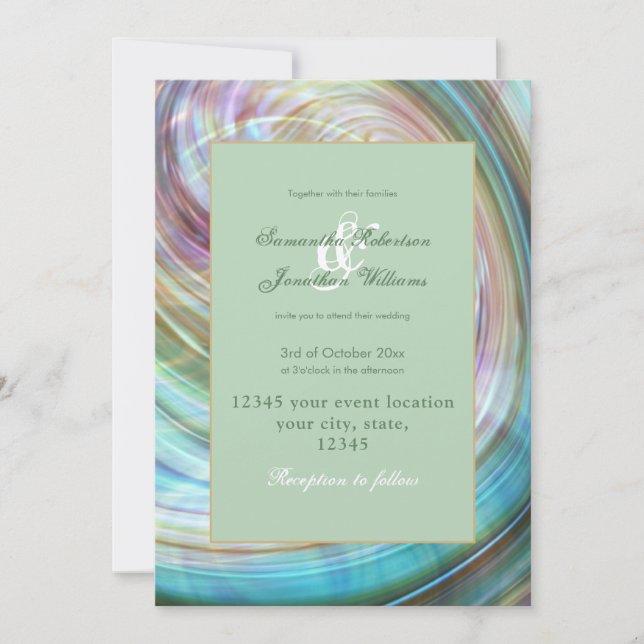 Unique Elegant Sage Gold Teal Purple Abstract Art  Invitation (Front)