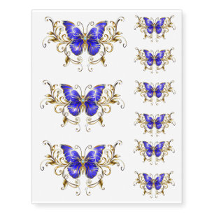 Unique Elegant Sapphire Blue & Gold Butterflies  Temporary Tattoos