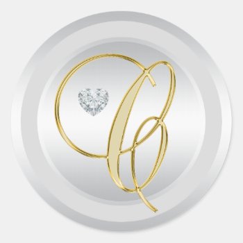 Unique Elegant Silver Gold Monogrammed Initial 'c' Classic Round Sticker by MonogrammedShop at Zazzle