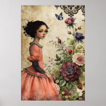 Unique Elegant Victorian Girl in a Floral Garden