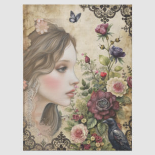 Unique Elegant Victorian Girl & Raven Rose Garden Tissue Paper