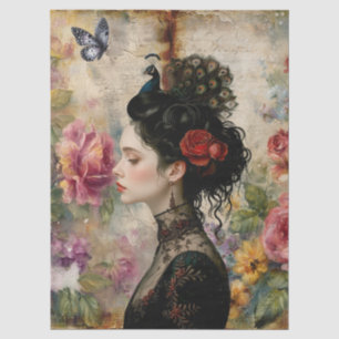 Unique Elegant Victorian Goth Raven Floral Garden Tissue Paper