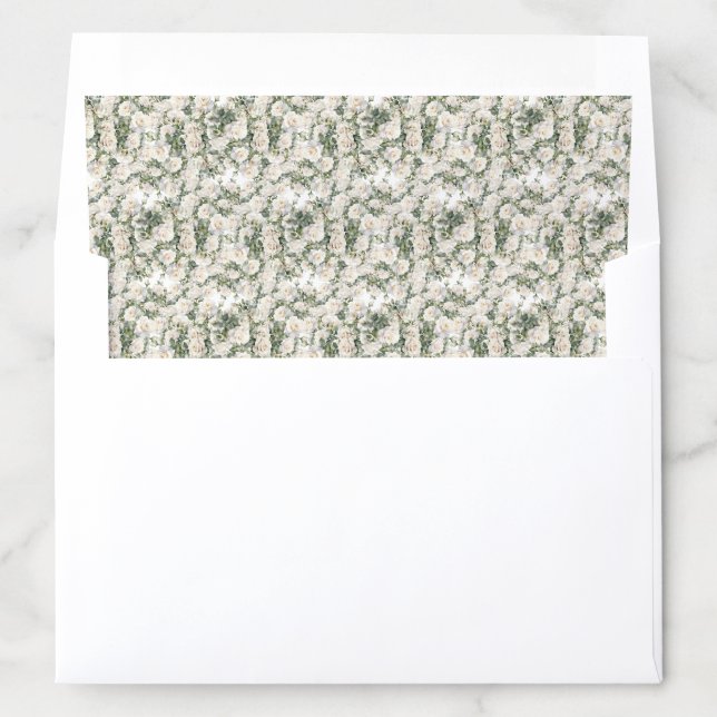 Unique Elegant White Roses Floral Garden greenery  Envelope Liner (In Envelope)