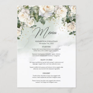 Unique Elegant White Roses Floral Garden greenery Menu