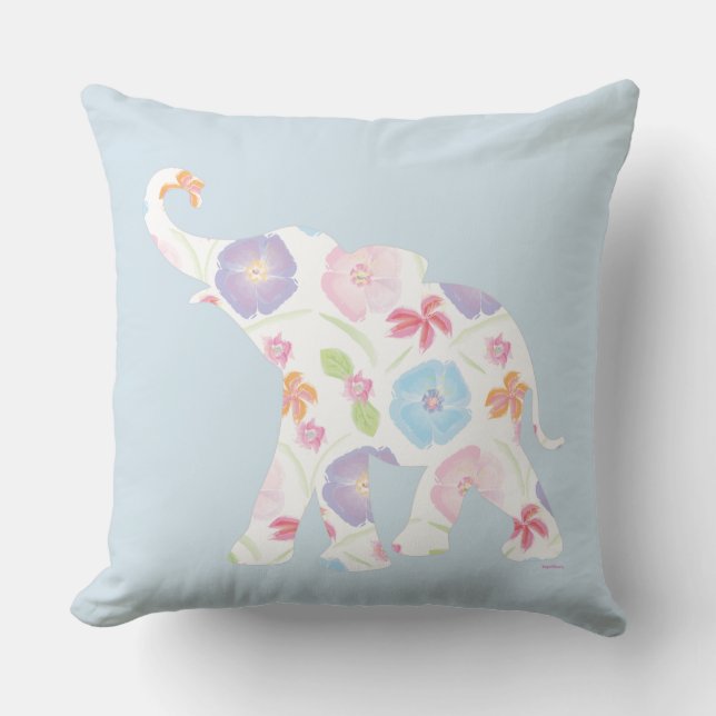 Unique Elephant Art Flower Pattern Modern Unique Throw Pillow (Front)