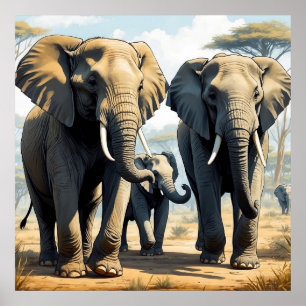 Unique Elephant Pack in Wild Poster