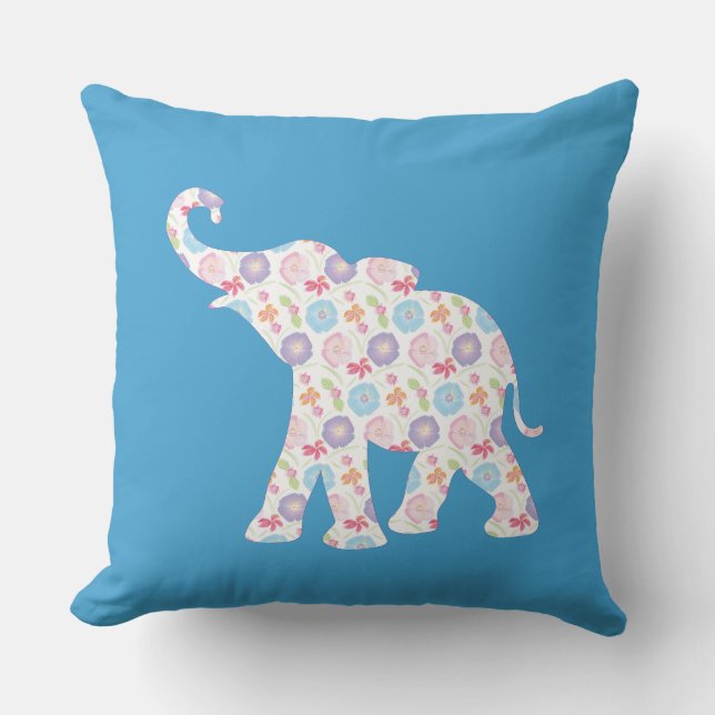 Unique Elephant Pattern Art Graphic Blue Modern Throw Pillow (Front)