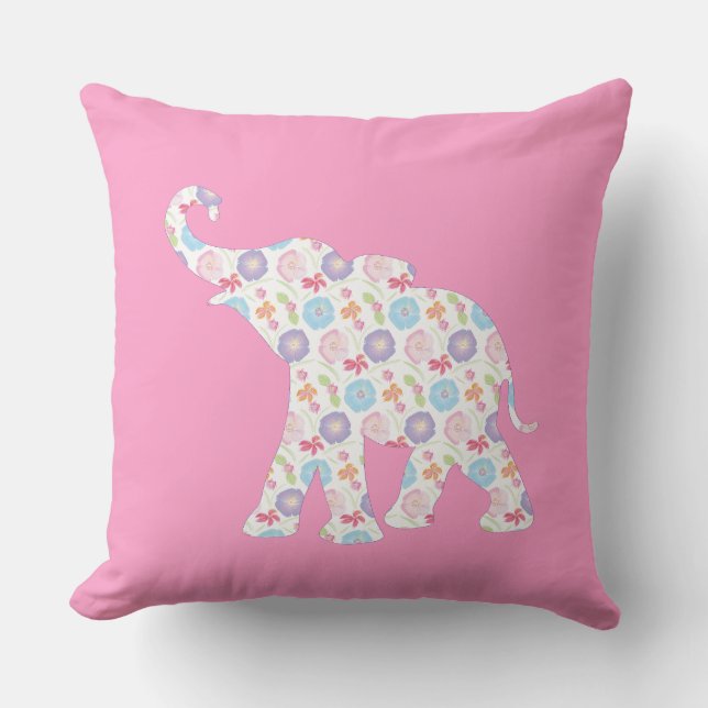 Unique Elephant Pattern Art Graphic Pink Modern Throw Pillow (Front)