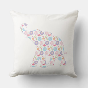 Unique Elephant Pattern Art Graphic White Modern Throw Pillow