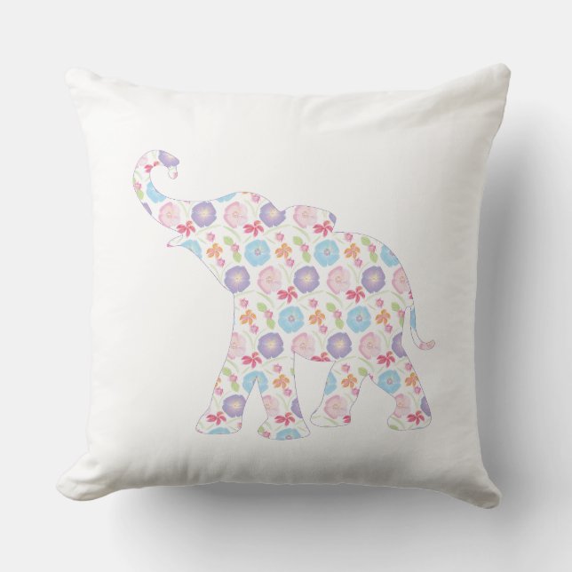 Unique Elephant Pattern Art Graphic White Modern Throw Pillow (Front)
