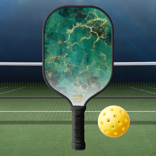 Unique Emerald Green Gold Marble Pickleball Paddle