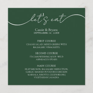 Unique Emerald Green Modern Script Wedding Menu