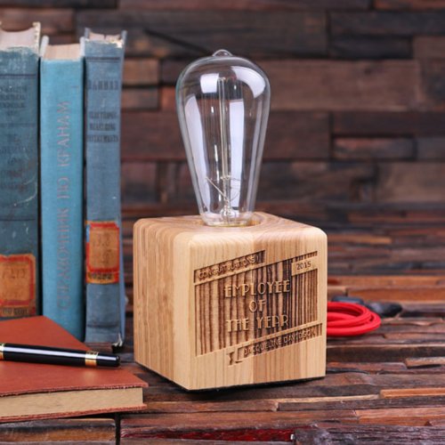 Unique Engraved Bar Code Wooden Edison Lamp Award