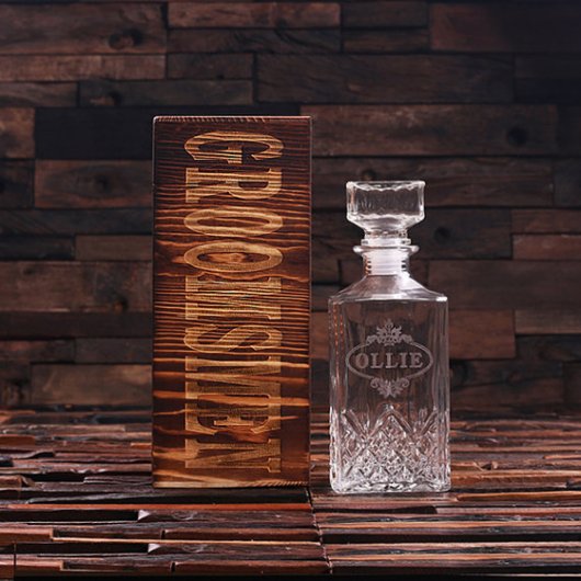 Unique Engraved Gift Box and Whiskey Decanter (Front)
