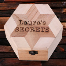 Unique Engraved Hexagon Light Wood Jewelry Box