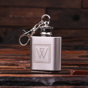 Unique Engraved Monogram 1 oz. Flask Keychain
