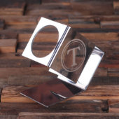 Unique Engraved Monogram Steel Wine Bottle Holder (Front Left)