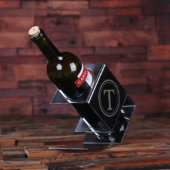 Unique Engraved Monogram Steel Wine Bottle Holder (Front Left)