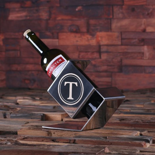 Unique Engraved Monogram Steel Wine Bottle Holder (Front Right)