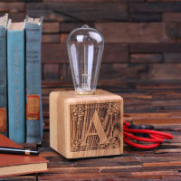 Unique Engraved Monogram Wooden Edison Lamp Award