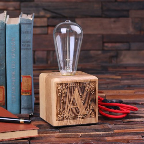Unique Engraved Monogram Wooden Edison Lamp Award