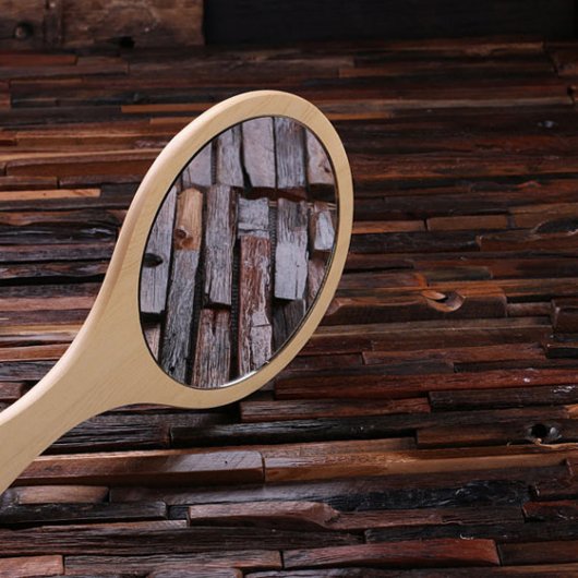 Unique Engraved Natural Wood Handheld Mirror (Front)