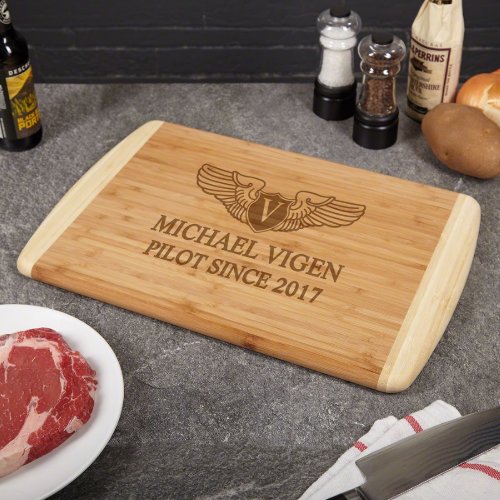 Unique Engraved Pilot Wings Bamboo Cutting Board
