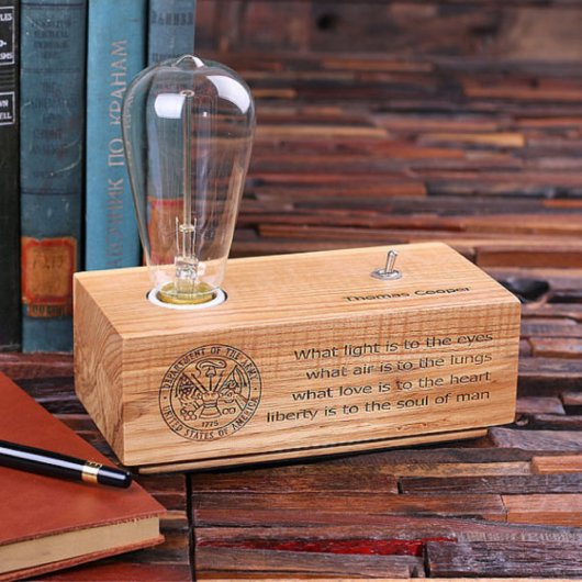 Unique Engraved Plaque Wood Edison Lamp Award (Front)