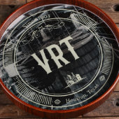 Unique Engraved Round Dark Wood Serving Tray (Top)