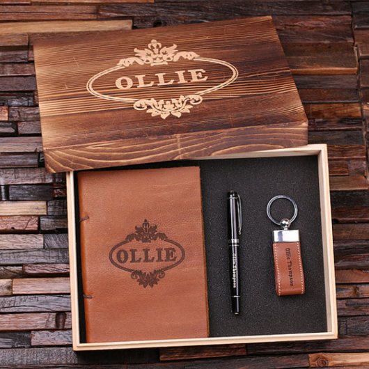 Unique Engraved Set with Keychain, Pen and Journal (Inside)
