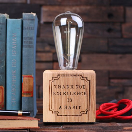 Unique Engraved Square Wooden Edison Lamp Award (Front)