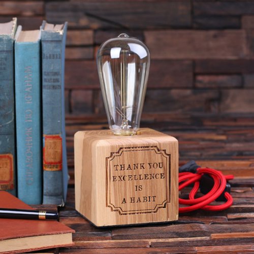 Unique Engraved Square Wooden Edison Lamp Award