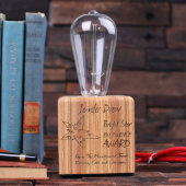 Unique Engraved Star White Oak Wood Edison Lamp (Front)