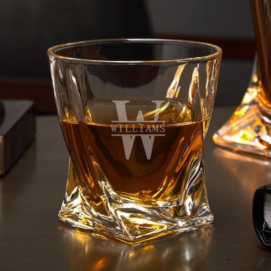 Unique Engraved Twisted 10 oz. Whiskey Glass (Front)