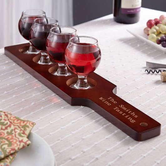 Unique Engraved Wooden Flight With Wine Glasses (Front)