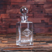 Unique Etched Round Stopper Whiskey Decanter (Front)