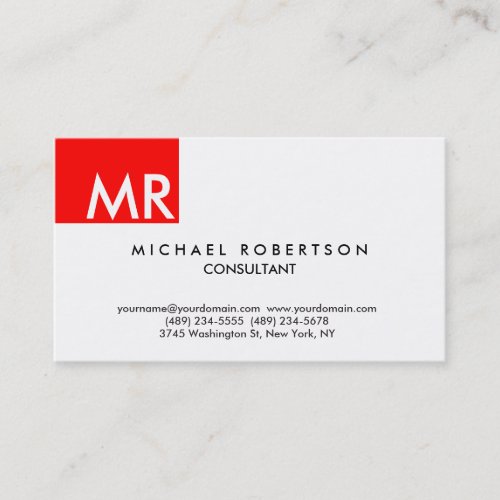 Unique exclusive monogram red white modern business card
