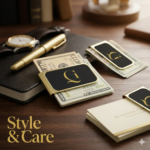 Unique Extra Large Monogram Print Gold Finish Money Clip