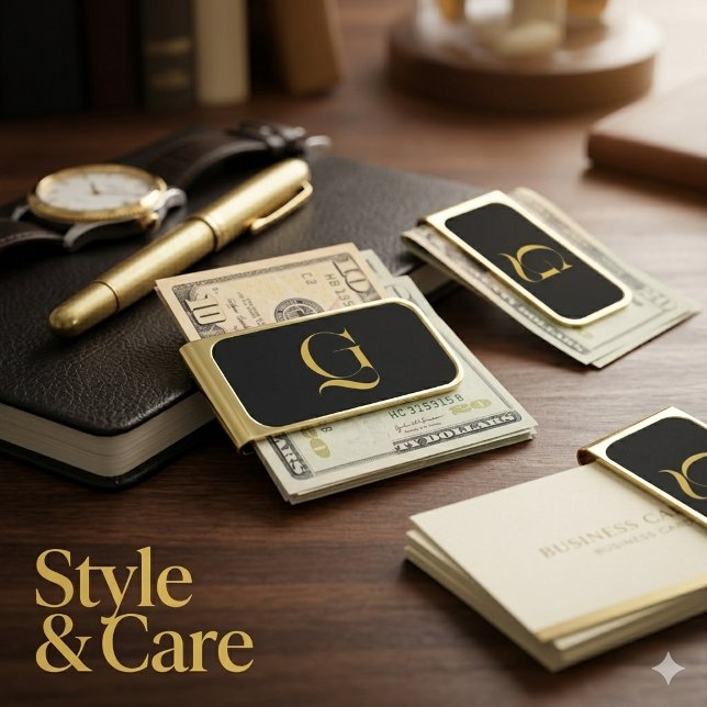 Unique Extra Large Monogram Print Gold Finish Money Clip (Unique Extra Large Monogram Print Gold Finish Money Clip)