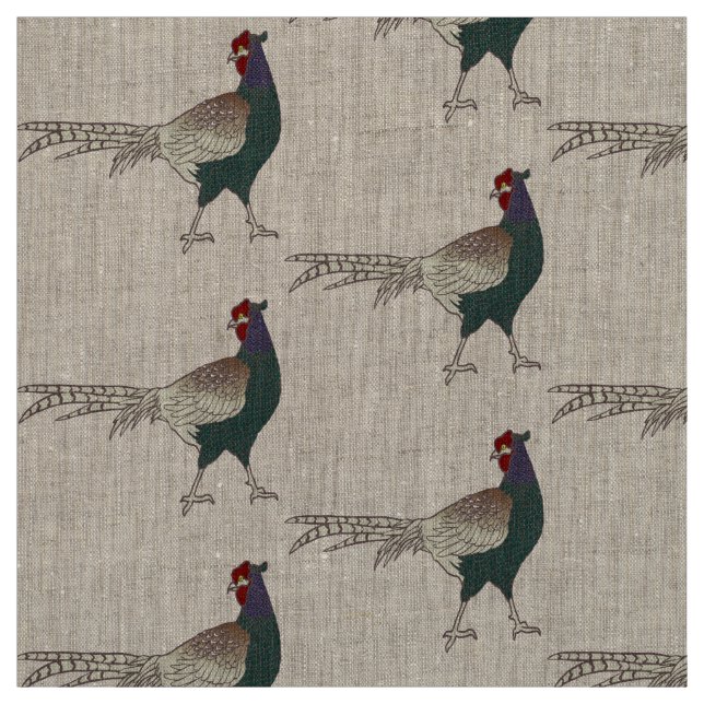 Unique fabric Retro chic pheasant bird  linen (Swatch)