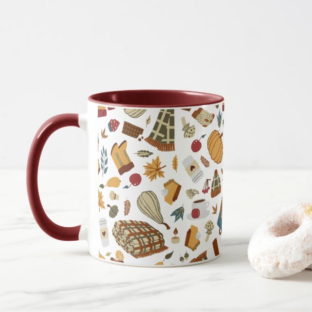 Unique Fall Leaves Autumn Pumpkins Mug (With Donut)