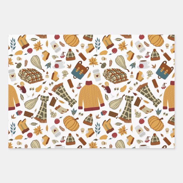 Unique Fall Leaves Autumn Pumpkins Wrapping Paper Sheets (Front)