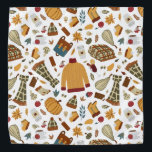 Unique Fall Leaves Harvest Autumn Pumpkins Bandana<br><div class="desc">Unique fall Thanksgiving pet bandana or bandana for people hand drawn pattern with an orange sweater, warm scarf, cozy blanket, fall leaves, backpack, pumpkin spice coffee, mulled wine, pumpkin pie, fall candles, warm hat, gourd, autumn flowers, mushrooms, yellow pear, red apple, fall boots, cupcakes and warm socks. It's a unique...</div>