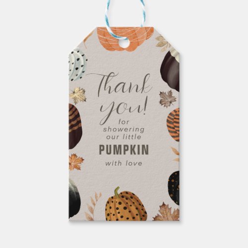 Unique Fall Painted Little Pumpkin Baby Shower Gift Tags