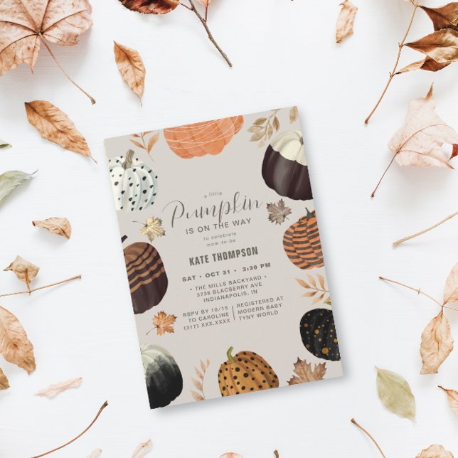 Unique Fall Painted Little Pumpkin Baby Shower Invitation (Creator Uploaded)