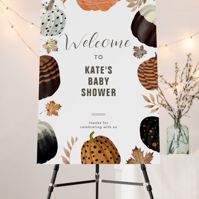 Unique Fall Painted Pumpkins Baby Shower Welcome Foam Board (In Situ (Stand))