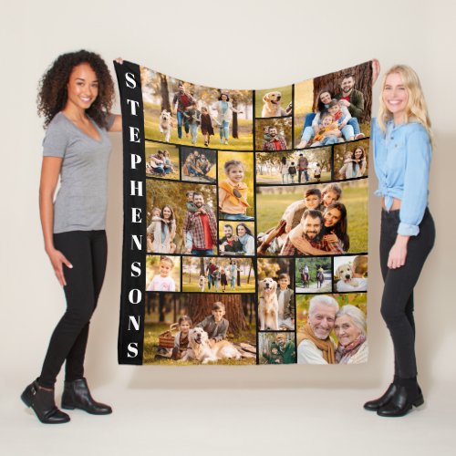 Unique Family Name 20 Photo Collage Simple Fleece Blanket