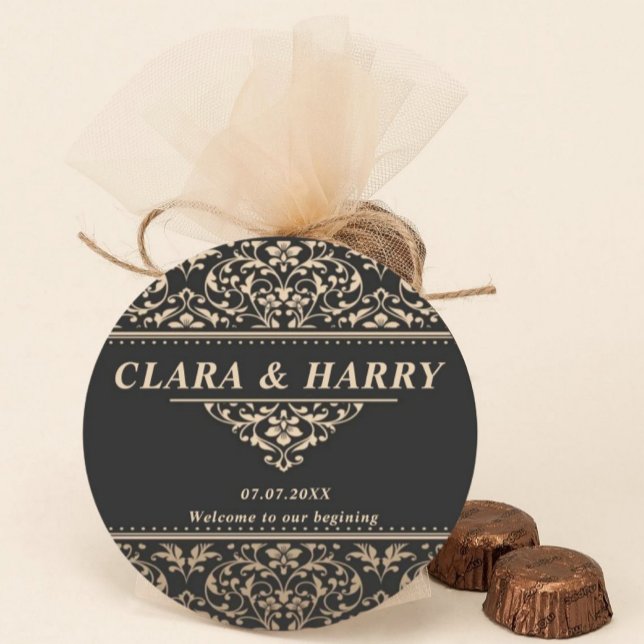 Unique fancy minimalist boho modern wedding  round paper coaster (Creator Uploaded)