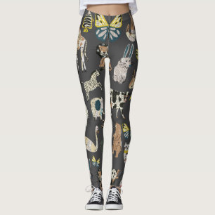 Unique fashion cute animals Paper artwork grey Leggings